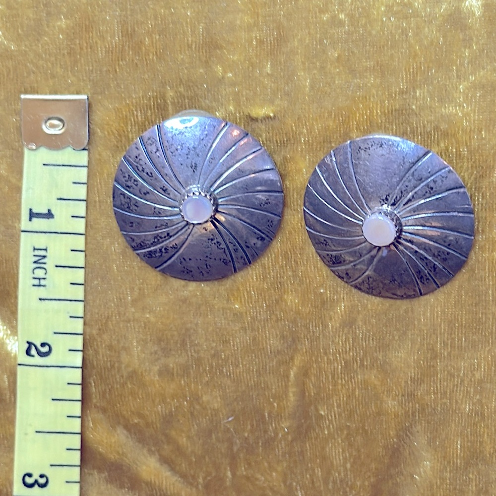 Pearl and Silver Earrings Sterling stamped 1X1 inch round